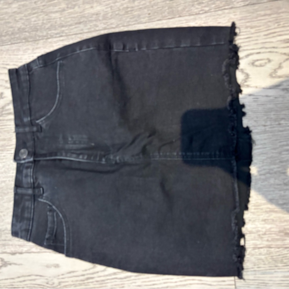 Black Denim Skirt with Frayed Hem